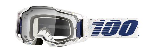 Bill's Exhausts 100% Armega Solis goggles with clear lenses, adjustable strap, and ventilation for motorcycle or sports use.