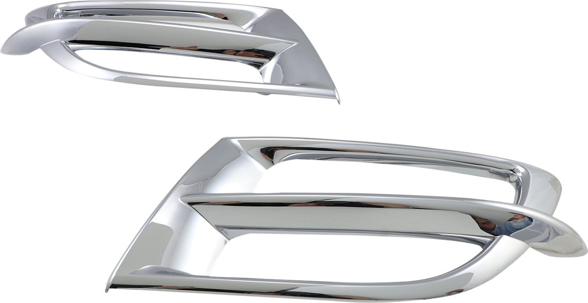 Chrome Show Chrome side fairing accents for engine by Bill's Exhausts, featuring polished chrome finish and detailed design.
