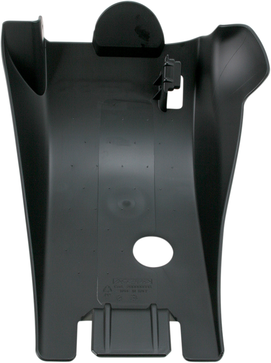 A black Acerbis skid plate for Honda CRF 250R/450R bikes, designed to protect the motorcycle's body and engine from debris.