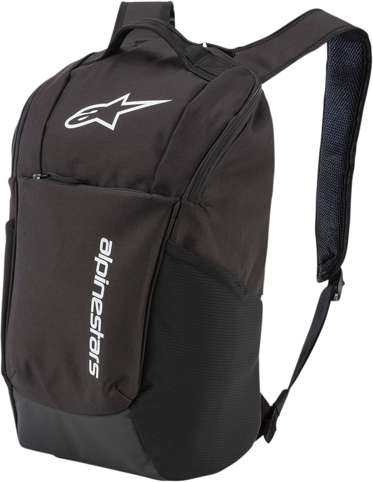 Black Alpinestars Defcon V2 backpack with protective gear features, designed for motorcycle safety and storage.