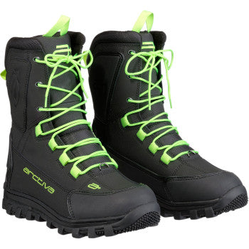 Black and Hi-Viz ARCTIVA Advance Boots by Bill's Exhausts, size 8, showing sturdy leather construction and reflective accents.