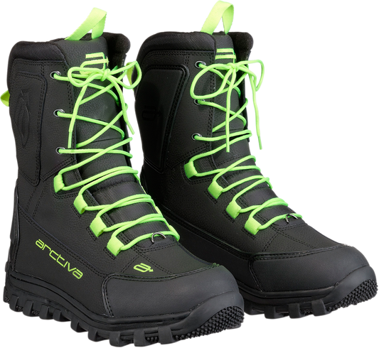 Black and Hi-Viz ARCTIVA Advance Boots by Bill's Exhausts, size 10, with sturdy design and reflective accents.