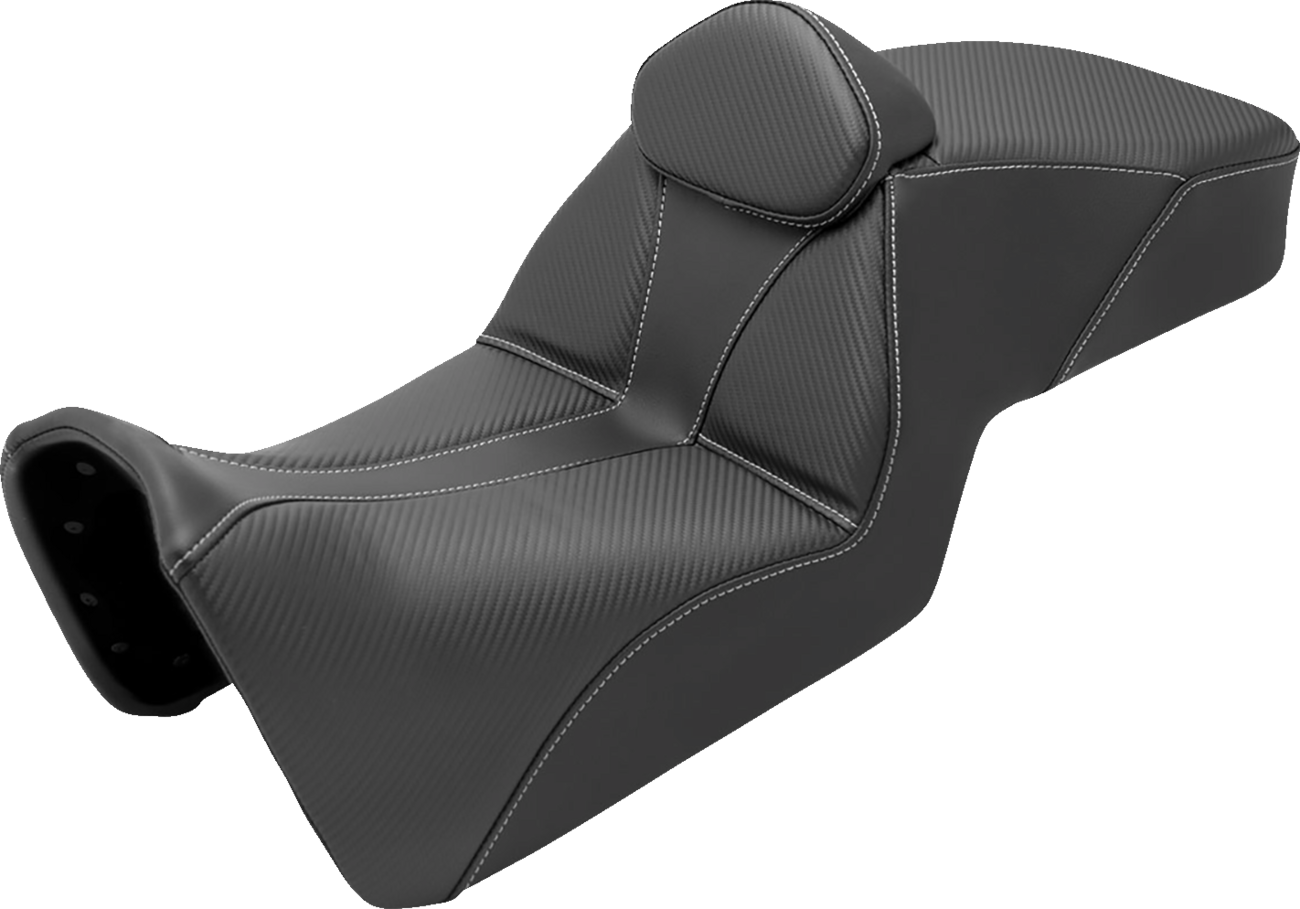 Black SADDLEMEN Adventure Tour Seat with backrest for Pan Am 2021-2022, designed for comfort and durability.