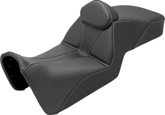 Black SADDLEMEN Adventure Tour Seat with backrest for Pan Am 2021-2022, designed for comfort and durability.