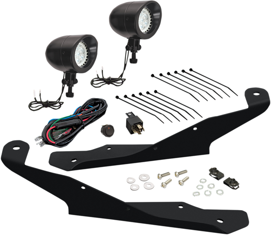 Bill's Exhausts SHOW CHROME Mini LED driving light installed on vehicle engine for enhanced visibility and modern style.