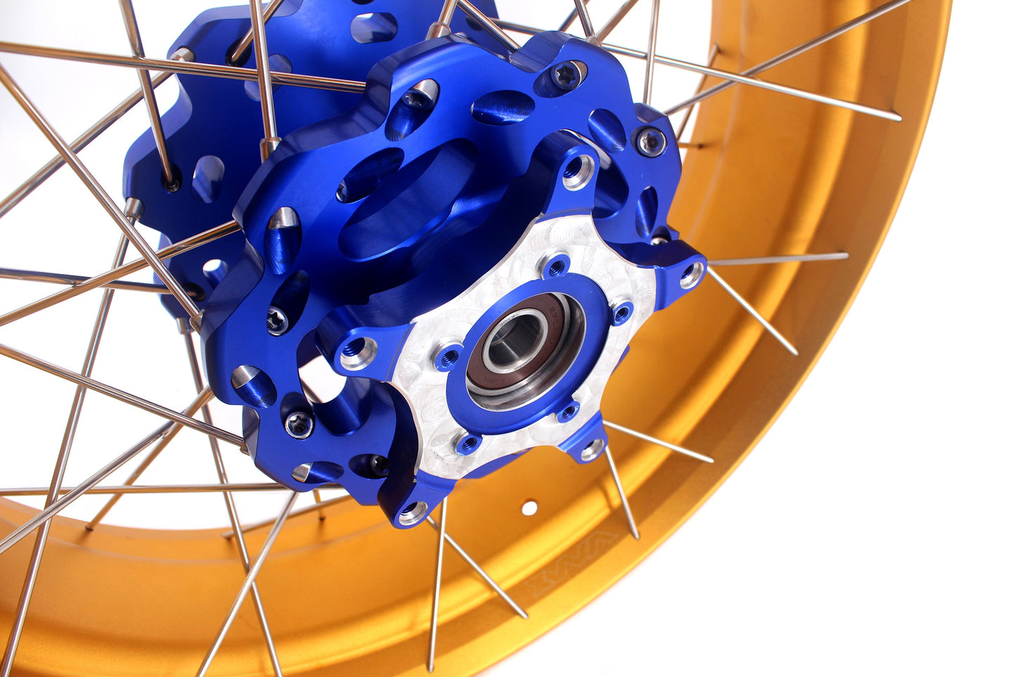 VMX 19inch 17inch CUSH Drive Spoked Tubeless Wheels Set For BMW G310GS 2016-2024 Blue Hub & Gold Rim - Howling Moto