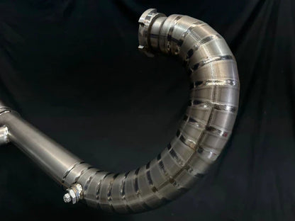 BMW R18 titanium exhaust system by Bill's Exhausts, sleek and polished, designed for 2020-2025 BMW R18 motorcycles.