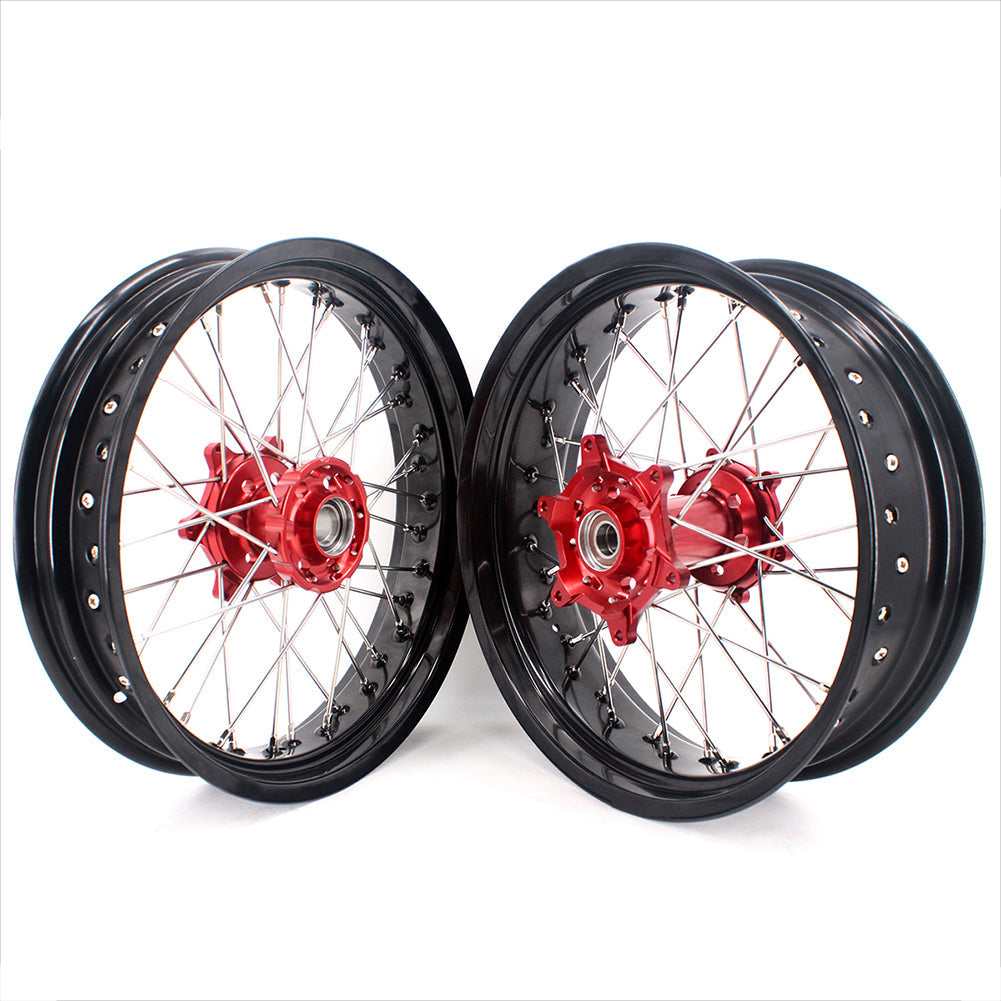 KKE 3.5 & 4.25 Supermoto Motard Wheels Rims for BETA RR 2013-2022 Red Hubs - Howling Moto