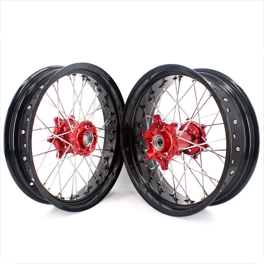 KKE 3.5 & 4.25 Supermoto Motard Wheels Rims for BETA RR 2013-2022 Red Hubs - Howling Moto