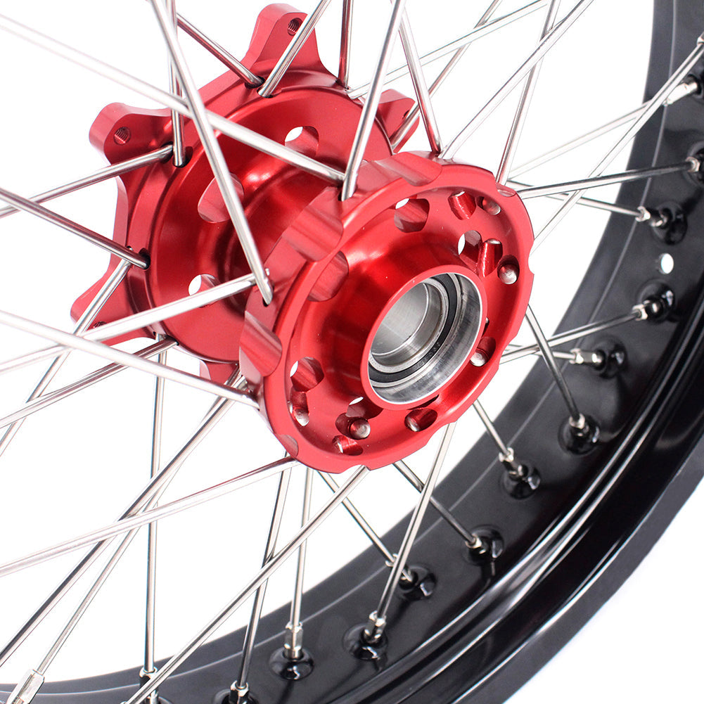 KKE 3.5 & 4.25 Supermoto Motard Wheels Rims for BETA RR 2013-2022 Red Hubs - Howling Moto