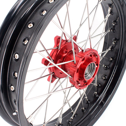 KKE 3.5 & 4.25 Supermoto Motard Wheels Rims for BETA RR 2013-2022 Red Hubs - Howling Moto