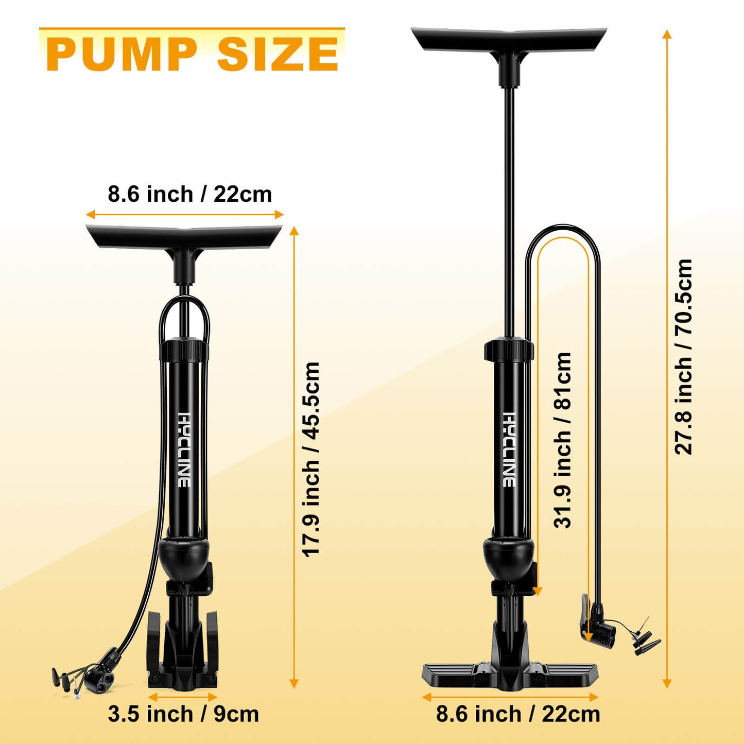 Hycline NT1 bicycle pump with gauge, handheld air pump for bicycles, featuring a digital pressure gauge and sturdy construction.