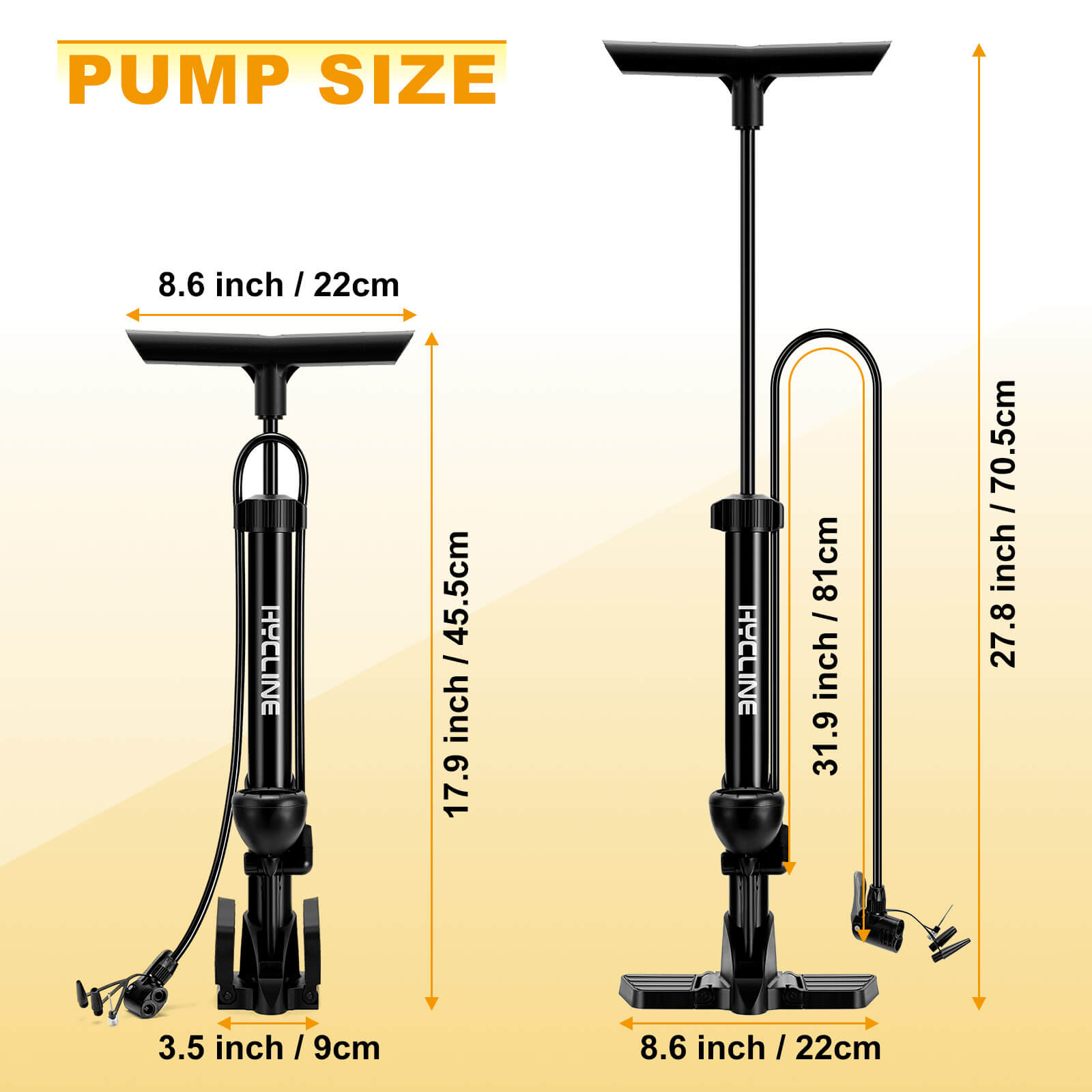 Hycline NT1 bicycle pump with gauge, handheld air pump for bicycles, featuring a digital pressure gauge and sturdy construction.