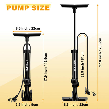 Hycline NT1 bicycle pump with gauge, handheld air pump for bicycles, featuring a digital pressure gauge and sturdy construction.