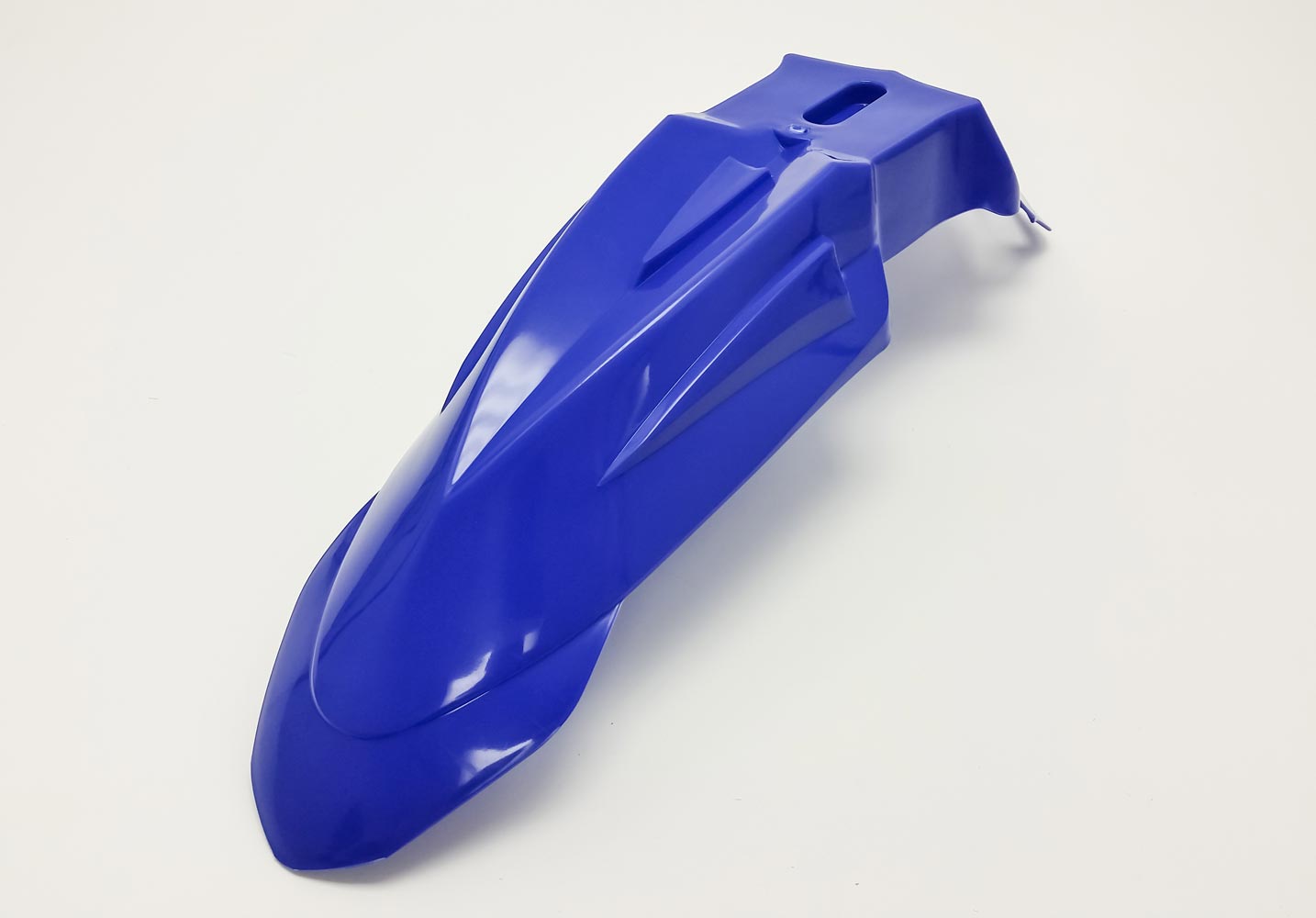 Blue Warp 9 SuperMoto front fender for slim MX to SM conversion, made of durable plastic, designed for off-road motorcycle use.