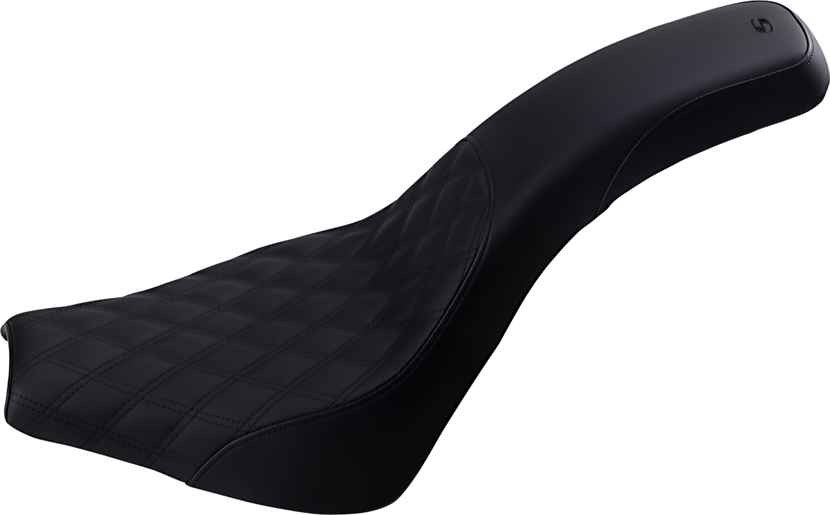 Black SADDLEMEN Profiler motorcycle seat with front lattice and smooth rear design, featuring a sleek, ergonomic shape.
