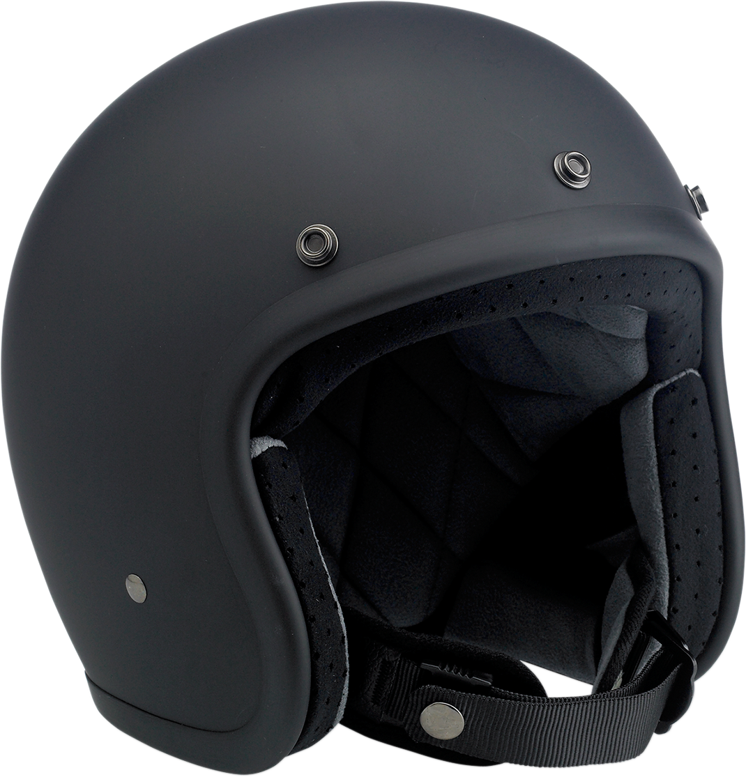Black Biltwell Bonanza helmet in XL size, featuring a sleek flat black finish and durable construction for motorcycle riding.