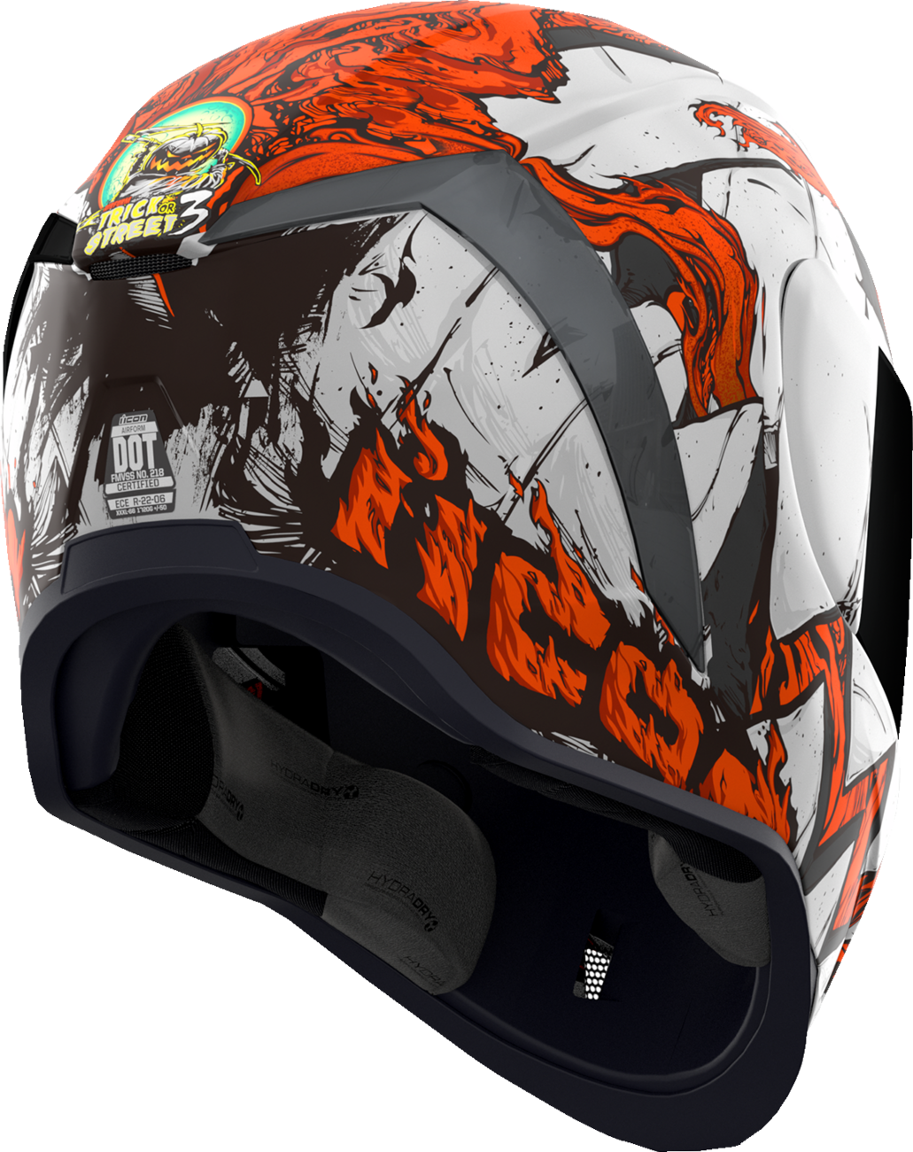 White ICON Airform™ Trick or Street 3 helmet in 3XL with sleek design and vent details, showing front view and adjustable strap.