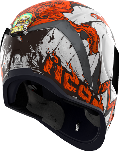 White ICON Airform™ Trick or Street 3 helmet in 3XL with sleek design and vent details, showing front view and adjustable strap.