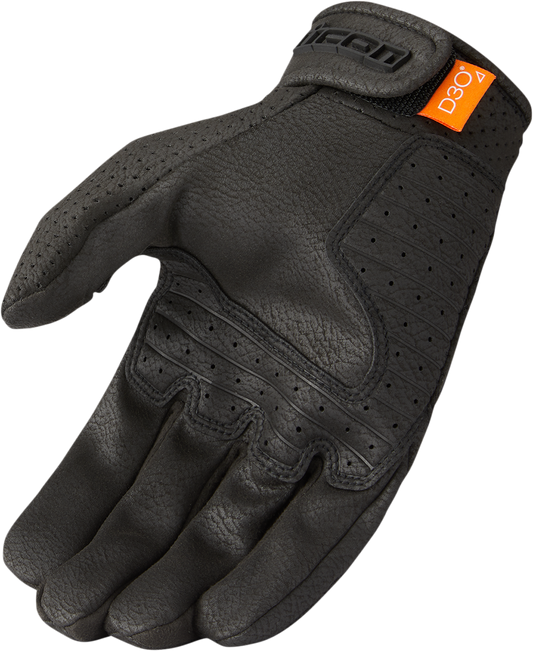 Black ICON Airform™ gloves in small size, made by Bill's Exhausts, showing the textured exterior and secure wrist closure.