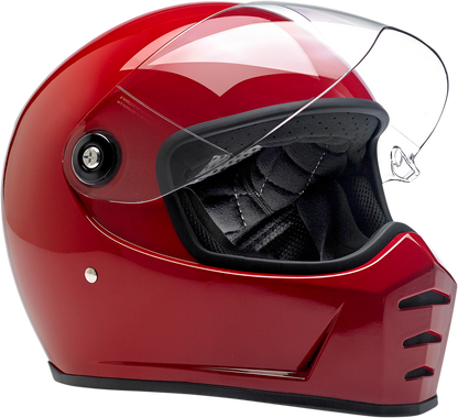 Gloss blood red BILT WELL Lane Splitter motorcycle helmet in XL size, featuring a sleek aerodynamic design and ventilation vents.