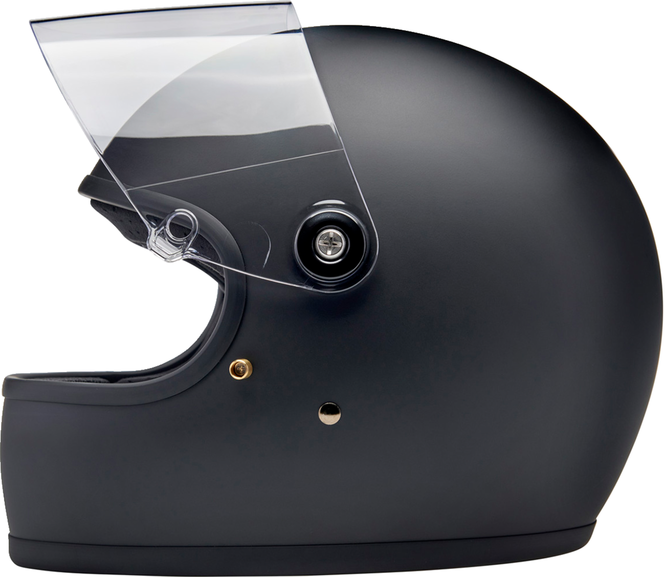 Biltwell Gringo S helmet in flat black, small size, showing smooth matte finish and classic round design, by Bill's Exhausts
