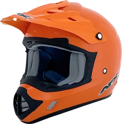 Orange AFX FX-17 helmet in medium size with sleek design, featuring ventilation vents and sturdy strap for motorcycle riding.
