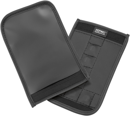 Universal tank pouch for engine by Bill's Exhausts, shown mounted on a motorcycle fuel tank for secure storage.