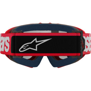 Youth Alpinstars Vision Goggle with red frame and silver mirror lens, designed for active outdoor sports.