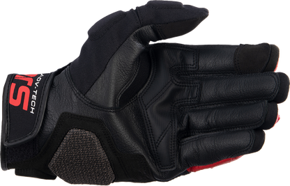 Alpinestars Halo gloves in black, white, and bright red, medium size, showing the protective motorcycle glove design.