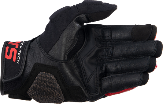 Alpinestars Halo gloves in black, white, and bright red, medium size, showing the protective motorcycle glove design.