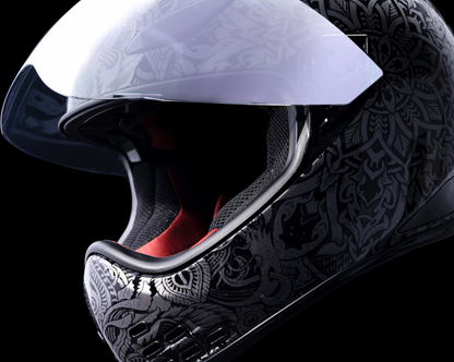 ICON Domain™ Gravitas Black 2XL helmet with sleek design, featuring durable construction and adjustable strap for motorcycle riding.