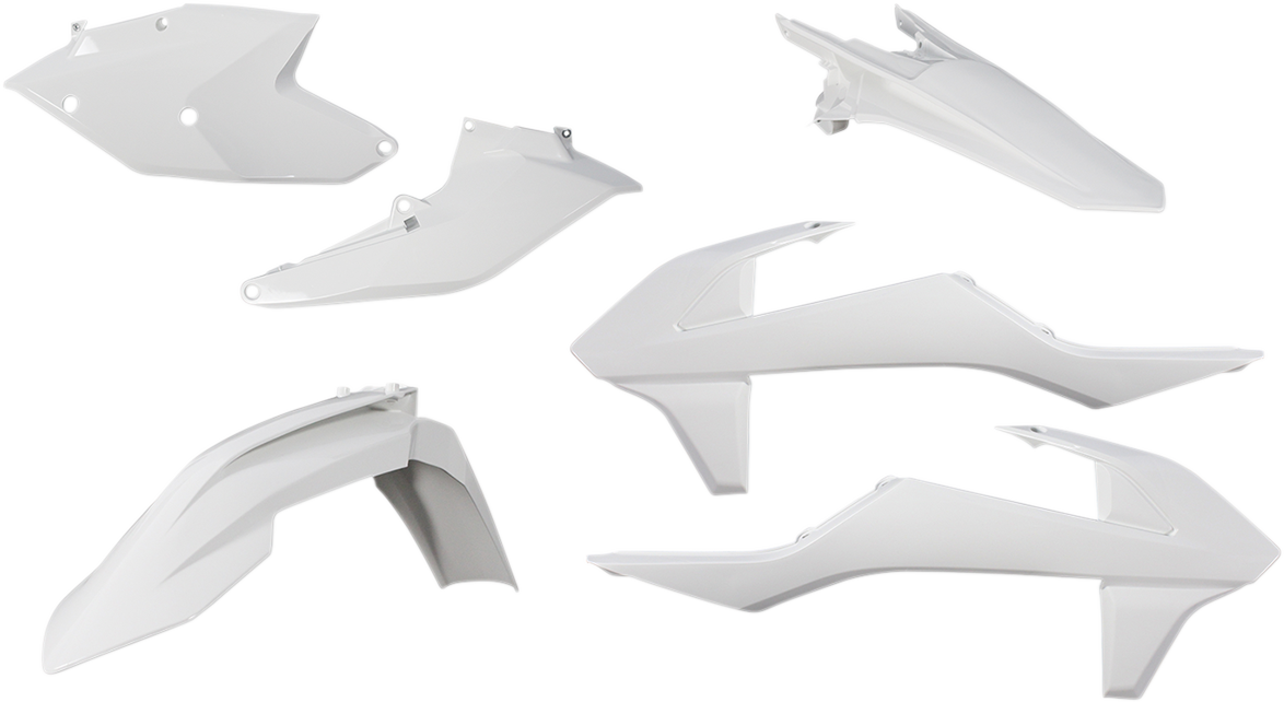 A white Acerbis standard replacement body kit for motorcycles, featuring sleek aerodynamic design and durable plastic construction.