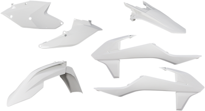A white Acerbis standard replacement body kit for motorcycles, featuring sleek aerodynamic design and durable plastic construction.