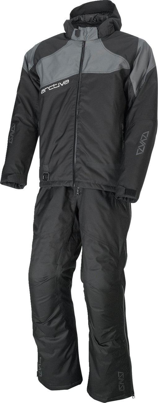 Bill's Exhausts ARCTIVA Pivot 5 hooded jacket in black and gray, 3XL, with front zipper and hood, displayed on a hanger.