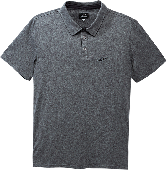 Alpinestars Eternal Heather Charcoal polo shirt in medium, featuring a collared design and the Alpinestars logo on the chest.