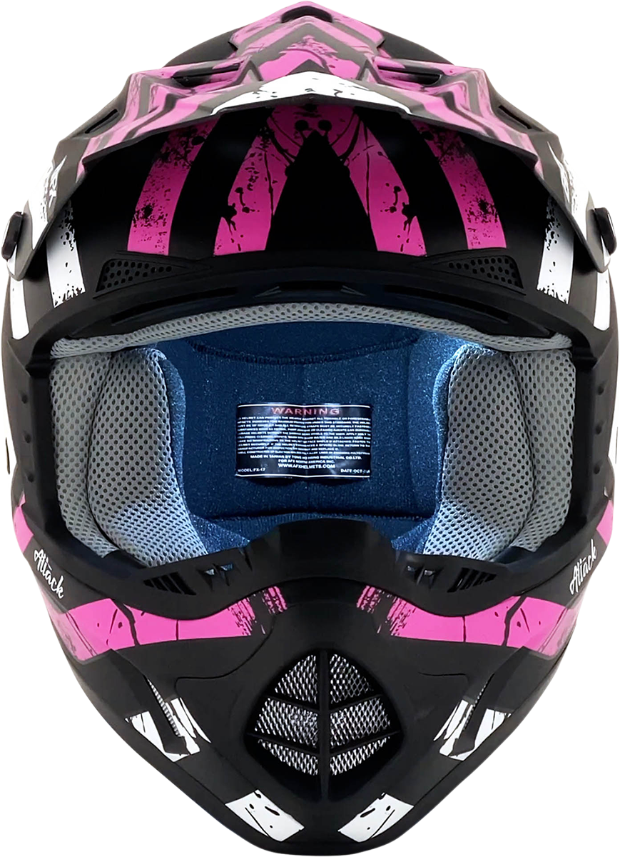 Bill's Exhausts AFX FX-17Y Attack helmet in matte black and fuchsia, large size, featuring a sleek motorcycle helmet design.