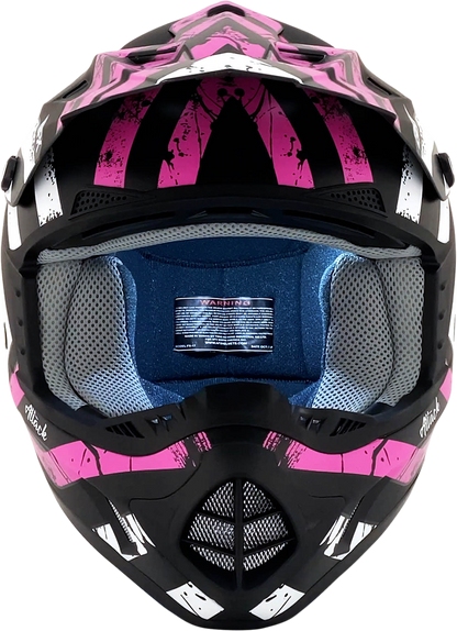 Bill's Exhausts AFX FX-17Y Attack helmet in matte black and fuchsia, large size, featuring a sleek motorcycle helmet design.