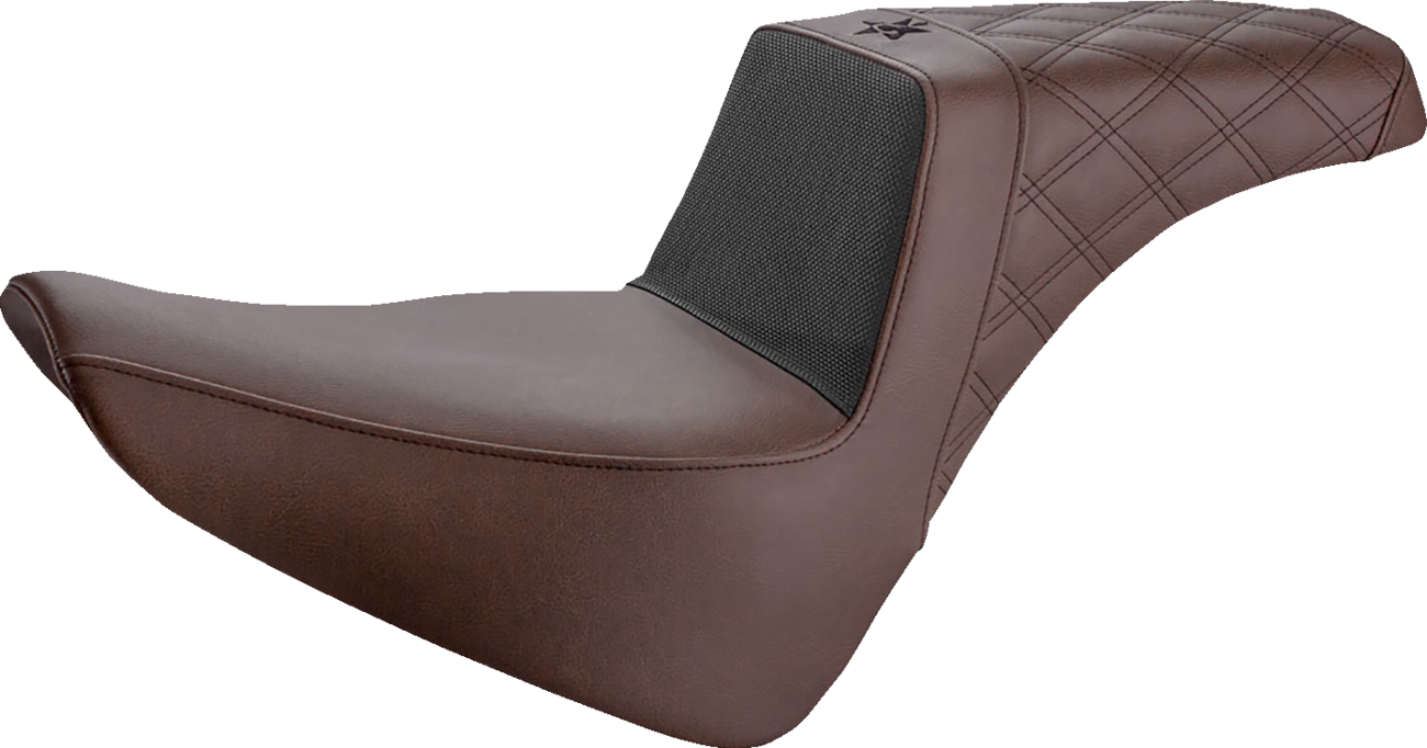 SADDLEMEN Unknown Industries motorcycle seat with front carbon fiber and black gripper lumbar, rear lattice stitch for FL 2018-2022