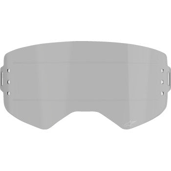 Alpinestars Supertech Roll-Off Smoke lens for motocross goggles, showing clear lens with smoke tint and roll-off system attachment.