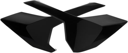 Black Acerbis side panels for motorcycle body, designed for fit and style, shown in the product image.