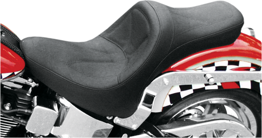 SADDLEMEN King Seat for FXST/FLST motorcycle, black leather seat with comfortable contour, designed by Bill's Exhausts.