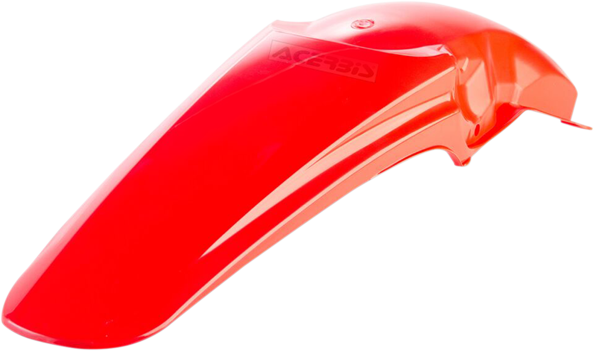 Red ACERBIS rear fender for motorcycle, body part with mounting details, designed for durability and style.