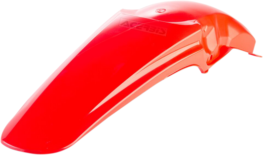 Red ACERBIS rear fender for motorcycle, body part with mounting details, designed for durability and style.