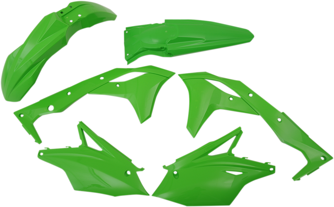 A green Acerbis standard replacement body kit for motorcycles, featuring sleek plastic panels with Acerbis branding.