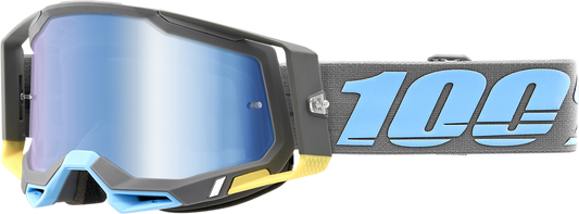Bill's Exhausts Racecraft 2 Goggles Trinidad blue mirror lenses, racing goggles with adjustable strap and reflective blue-tinted lenses.