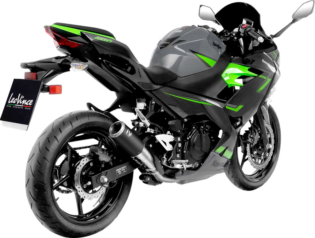 Black LEOVINCE LV Corsa Muffler for Kawasaki Ninja 400/500 exhaust system, in stock with Bill's Exhausts, model 15400BU.