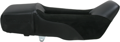 SADDLEMEN Adventure Seat for KLR 650 motorcycle, black seat with textured surface, designed for comfort and durability.