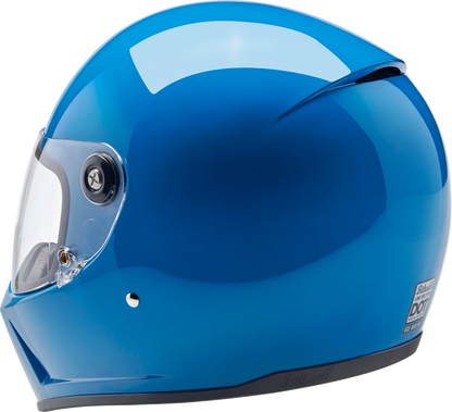 BILTWELL Lane Splitter helmet in gloss Tahoe Blue, large size, with aerodynamic design and clear visor, made by Bill's Exhausts.
