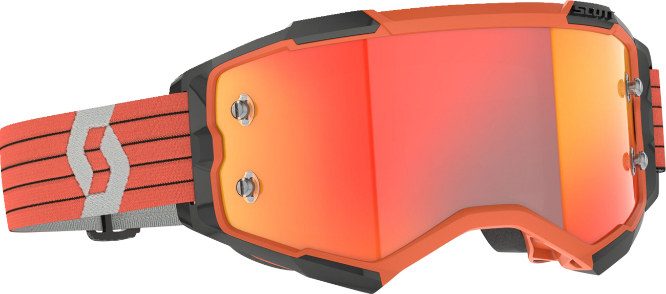 Bill's Exhausts SCOTT Fury Goggle in orange and gray with adjustable strap and clear lens, designed for motocross or off-road riding.